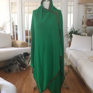 RALPH LAUREN LONG SHAWL SWEATER WITH CALF LEATHER